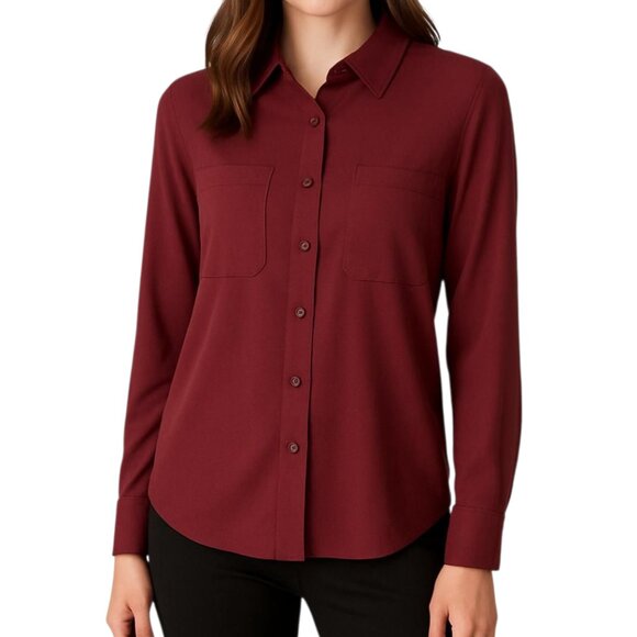 Universal Standard Wren Burgundy Eco Pocket Button Front Top Women's Size XS NWT - Picture 1 of 15